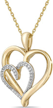10K Yellow Gold 1/10 Cttw Diamond Two Overlapping Open Hearts Pendant Necklace with Cable Chain - 20” (H-I Color, I1-I2 Clarity)