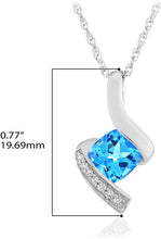 .925 Sterling Silver, Cushion-Cut Birthstone & Created White Sapphire or CZ Twist Pendant Necklace on 18