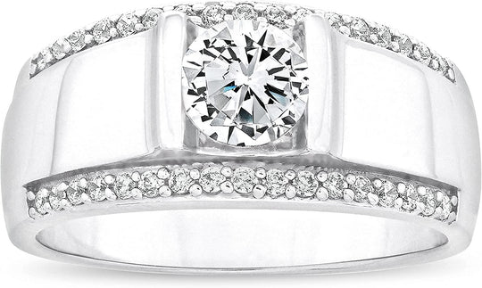 .925 Sterling Silver Round Cubic Zirconia Channel Set Ring - Size 9