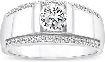 .925 Sterling Silver Round Cubic Zirconia Channel Set Ring - Size 9