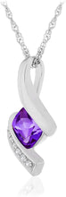 .925 Sterling Silver, Cushion-Cut Birthstone & Created White Sapphire or CZ Twist Pendant Necklace on 18