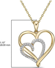 10K Yellow Gold 1/10 Cttw Diamond Two Overlapping Open Hearts Pendant Necklace with Cable Chain - 20” (H-I Color, I1-I2 Clarity)