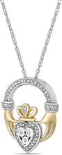 Two Tone 14K Yellow Gold Plated .925 Sterling Silver 1/10 Cttw Diamond Claddagh Style Pendant Necklace - 20” (I-J Color, I2-I3 Clarity)