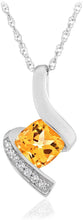 .925 Sterling Silver, Cushion-Cut Birthstone & Created White Sapphire or CZ Twist Pendant Necklace on 18