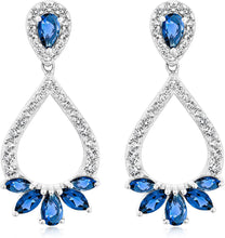 .925 Sterling Silver, Pear & Marquise Cut Lab-Grown Blue Sapphire & Lab-Grown White Sapphire 1-1/3