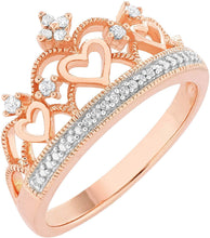 14K Rose Gold Plated .925 Sterling Silver 1/10 Cttw Diamond Heart Crown Ring (I-J Color, I2-I3 Clarity)