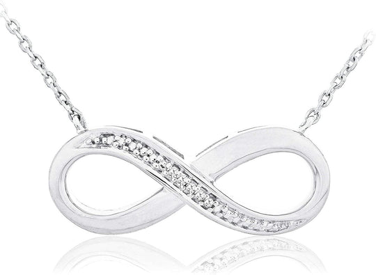 .925 Sterling Silver Diamond Accented Sideways Infinity Necklace on 18" Cable Chain (I-J Color, I2-I3 Clarity)