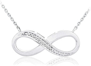 .925 Sterling Silver Diamond Accented Sideways Infinity Necklace on 18
