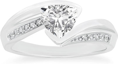 .925 Sterling Silver Trillion-Cut Birthstone & Lab Grown White Sapphire or CZ Double Shank Bypass Style Fashion Ring - Choice of Gem Color/Month