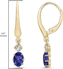 14K Yellow Gold Plated .925 Sterling Silver Oval Cut Birthstone & Created White Sapphire Leverback Dangle Earrings - Choice of Birthstone/Month