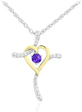 Two Tone 14K Yellow Gold Plated .925 Sterling Silver, Dangling Gemstone & Lab Grown White Sapphire Heart Cross Pendant Necklace 20” - Choice of Color