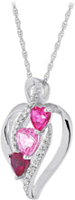 .925 Sterling Silver Heart Cut Lab-Grown Ruby & Heart Cut Lab-Grown Pink and White Sapphire 3 Heart Infinity Pendant Necklace - 18”