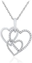 .925 Sterling Silver Round White Cubic Zirconia Three Overlapping Open Hearts Pendant Necklace with Delicate Rope Chain - 20”