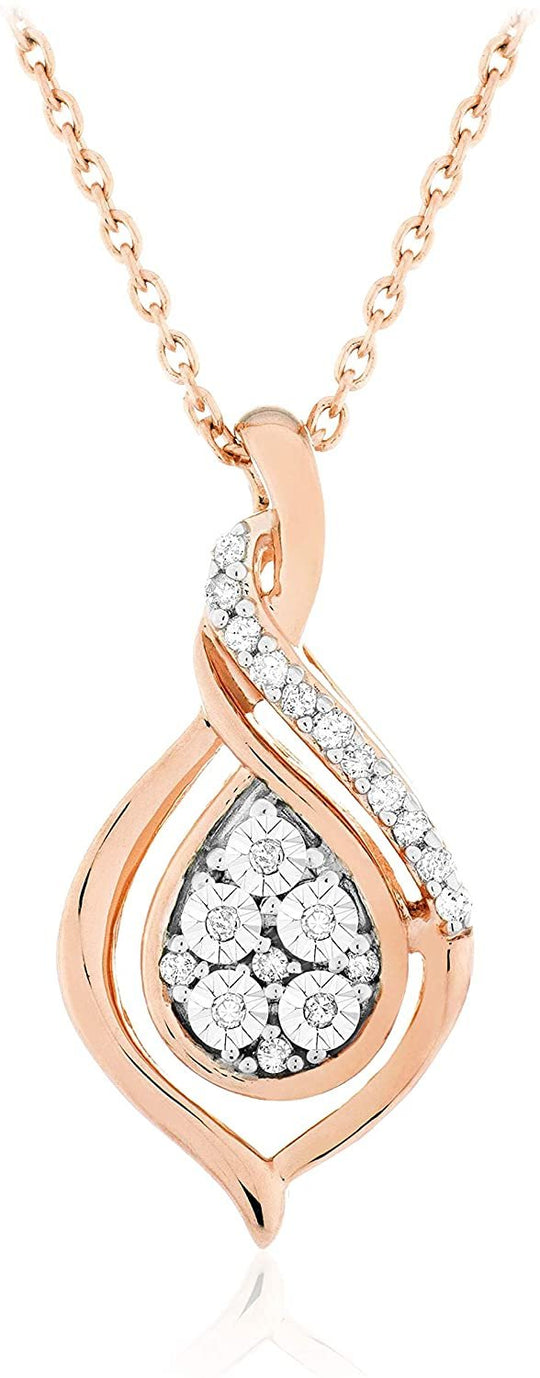 14K Rose Gold Plated .925 Sterling Silver 1/10 Cttw Diamond Teardrop Pendant Necklace on 18" Cable Chain (I-J Color, I2-I3 Clarity)