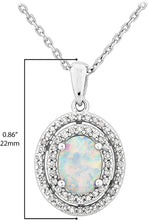 .925 Sterling Silver, Oval Lab-Grown White Opal Cabochon & 1/4 Cttw Diamond Double Halo Dangling Pendant Necklace (I Color, I2 Clarity) - 18”