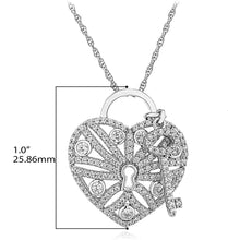 .925 Sterling Silver Cubic Zirconia Heart Lock and Key Pendant Necklace with 18