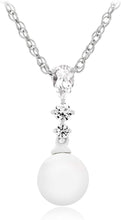 .925 Sterling Silver 7mm Freshwater Cultured Pearl & Lab Grown White Sapphire Elegant Drop Pendant Necklace on 18