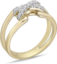 14K Yellow Gold Plated .925 Sterling Silver & 1/6 Cttw Diamond X Shaped Ribbon Split Shank Buckle Statement Ring (I-J Color, I2-I3 Clarity)