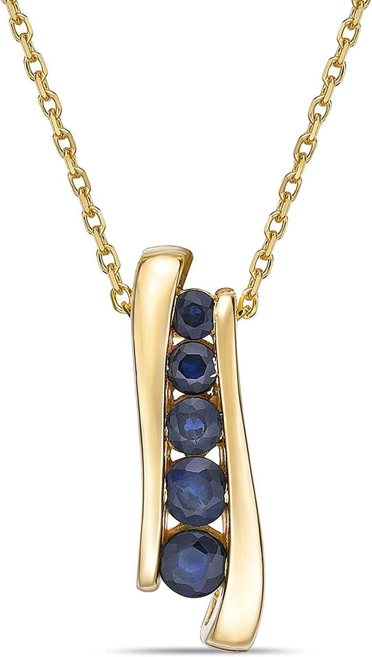 10K Yellow Gold & Gemstone Five Graduated Channel Set Stones Bypass Style Pendant Necklace with Cable Chain - 20” - Choice of Gemstone