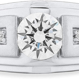 .925 Sterling Silver Cubic Zirconia Men's Satin and Polished Finish Stepped Ring