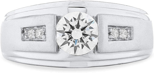 .925 Sterling Silver Cubic Zirconia Men's Satin and Polished Finish Stepped Ring