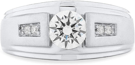 .925 Sterling Silver Cubic Zirconia Men's Satin and Polished Finish Stepped Ring