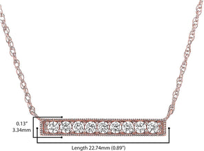 14K Rose Gold-Plated .925 Sterling Silver Cubic Zirconia Milgrained Bar Necklace with 18