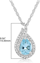 .925 Sterling Silver Natural Baby Blue Aquamarine & White Topaz Pear-Shaped Double Halo Teardrop Pendant Necklace with 18