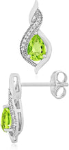 .925 Sterling Silver Pear-Shaped Birthstone & Lab-Grown White Sapphire or CZ Milgrain Twist Stud Drop Earrings - Choice of Gem Color/Month