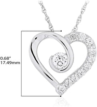 .925 Sterling Silver Round Shape Cubic Zirconia Center-stone Swirled Heart Pendant Necklace on 18