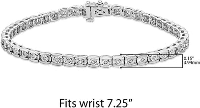 .925 Sterling Silver 1/4 Cttw Diamond Miracle Plate Channel Set in Curved Rectangular Links Tennis Bracelet (I-J Color, I2-I3 Clarity) - 7-1/4