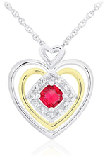 14K Yellow Gold Plated .925 Sterling Silver, Cushion Cut Gemstone & Lab Grown White Sapphire Three Heart Halo Pendant Necklace - 20” - Choice of Color