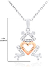 Two Tone 14K Rose Gold Plated .925 Sterling Silver 1/10 Cttw Diamond Frog with Heart Pendant Necklace with Cable Chain- 20” (I-J Color, I2-I3 Clarity)
