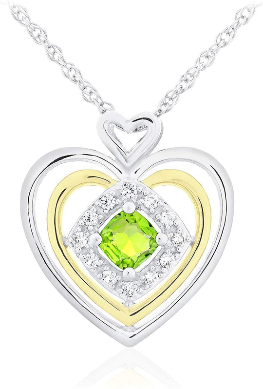 14K Yellow Gold Plated .925 Sterling Silver, Cushion Cut Gemstone & Lab Grown White Sapphire Three Heart Halo Pendant Necklace - 20” - Choice of Color