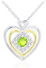 14K Yellow Gold Plated .925 Sterling Silver, Cushion Cut Gemstone & Lab Grown White Sapphire Three Heart Halo Pendant Necklace - 20” - Choice of Color