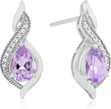 .925 Sterling Silver Pear-Shaped Birthstone & Lab-Grown White Sapphire or CZ Milgrain Twist Stud Drop Earrings - Choice of Gem Color/Month