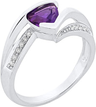 .925 Sterling Silver Trillion-Cut Birthstone & Lab Grown White Sapphire or CZ Double Shank Bypass Style Fashion Ring - Choice of Gem Color/Month