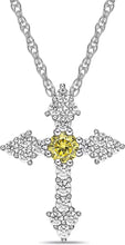 .925 Sterling Silver & White and Yellow Cubic Zirconia Botonnée or Trinity Cross Pendant Necklace with Rope Chain - 20”