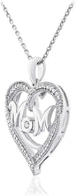 .925 Sterling Silver Diamond Accented 'MOM' Heart Shaped Pendant Necklace on 18