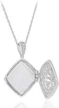 .925 Sterling Silver Cubic Zirconia Cushion Shaped Open Filigree Locket Pendant Necklace with 18