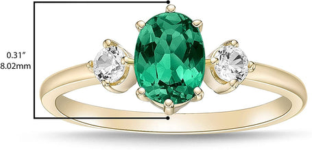 14K Yellow Gold Plated .925 Sterling Silver Oval Cut Birthstone & Created White Sapphire Three Stone Engagement Ring - Choice of Birthstone/Month