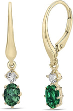 14K Yellow Gold Plated .925 Sterling Silver Oval Cut Birthstone & Created White Sapphire Leverback Dangle Earrings - Choice of Birthstone/Month