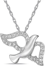 .925 Sterling Silver & Round White Cubic Zirconia Flying Mother Dove Pendant Necklace with 20