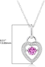 .925 Sterling Silver & Round Lab-Grown Pink Sapphire Dancing Heart Pendant Necklace with Delicate Rope Chain - 18”