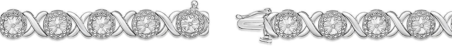 .925 Sterling Silver 1/10 Cttw Diamond Alternating XO Miracle Set Halo Links Tennis Bracelet (I-J Color, I2-I3 Clarity) - 7-1/4