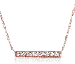 14K Rose Gold-Plated .925 Sterling Silver Cubic Zirconia Milgrained Bar Necklace with 18
