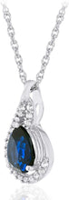 .925 Sterling Silver Pear-Shaped Birthstone & Lab Grown White Sapphire or CZ Teardrop Pendant Necklace on 18