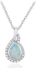 .925 Sterling Silver Pear-Shaped Birthstone & Lab Grown White Sapphire or CZ Teardrop Pendant Necklace on 18
