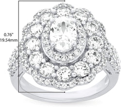 .925 Sterling Silver & Oval Cut White Cubic Zirconia Halo 3/4