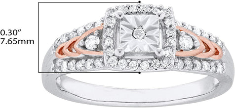 14K Rose Gold Plated .925 Sterling Silver 1/4 Cttw Round Diamond Chevron Accented Ring (I-J Color, I2-I3 Clarity)
